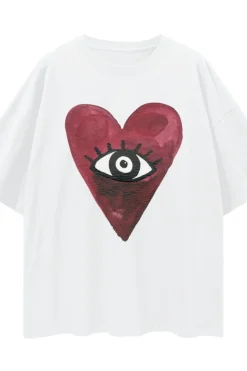 Maku The Label Burgundy Hearts Club Oversized Tee - Lucent White | Arriving Mid-End April