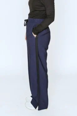 Moke Indiana Women's Wide Leg Pant - Navy w Black Stripe