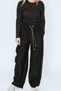 Moke Indiana Women's Wide Leg Pant - Black With Satin