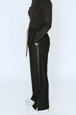 Moke Indiana Women's Wide Leg Pant - Black With Satin