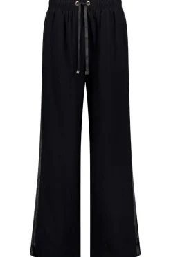 Moke Indiana Women's Wide Leg Pant - Black With Satin