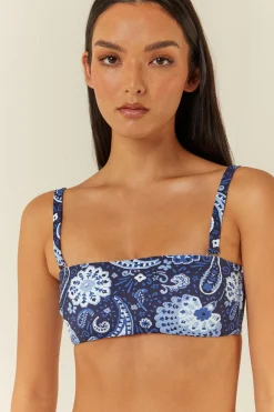 Palm Noosa Crop Top Bandeau - Blue Paisley