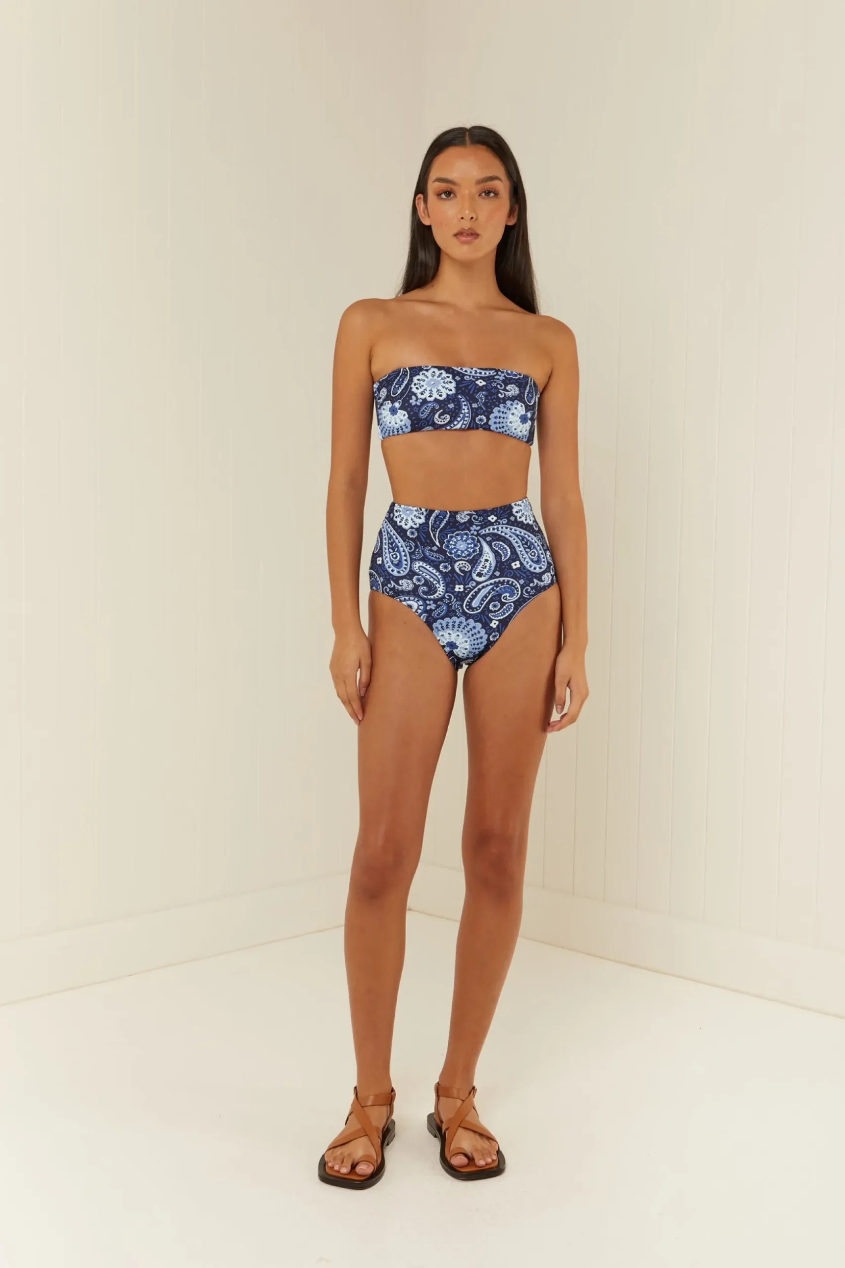 Palm Noosa Crop Top Bandeau - Blue Paisley
