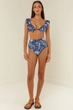 Palm Noosa High Waist Bikini Bottoms - Blue Paisley