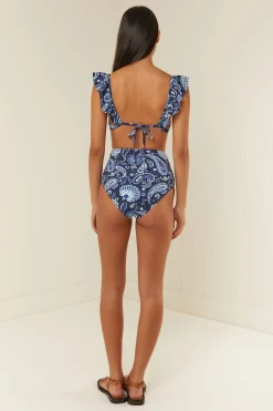 Palm Noosa High Waist Bikini Bottoms - Blue Paisley