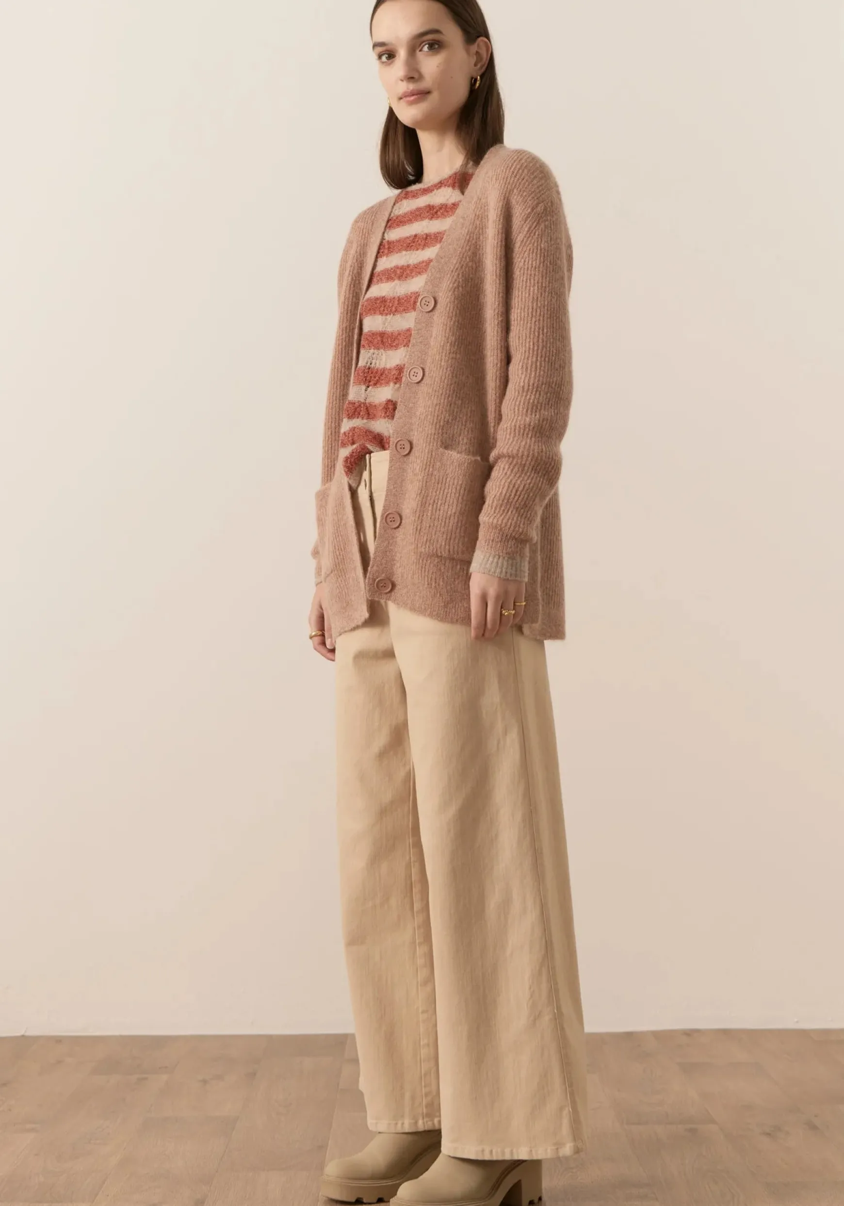 Pol Fitch Ribbed Cardigan - Blush