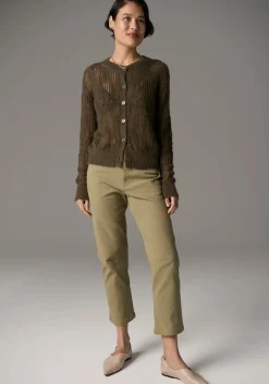 Pol Livia Pointelle Cardigan - Khaki
