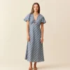 Ruby Clover Midi Dress - Navy Yellow Tartan