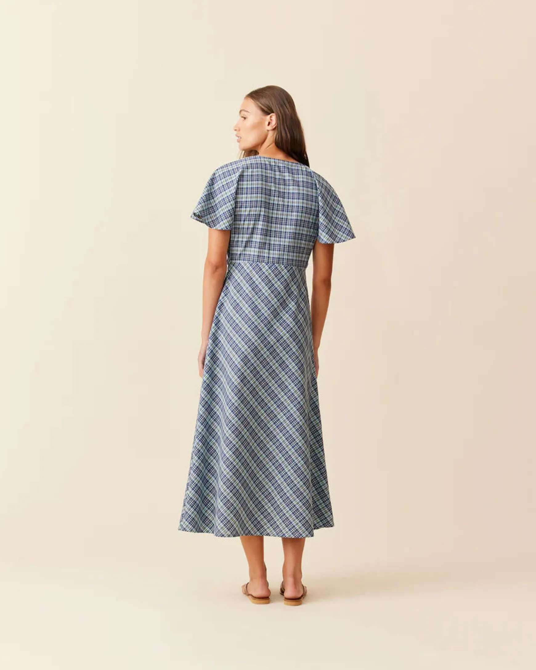 Ruby Clover Midi Dress - Navy Yellow Tartan