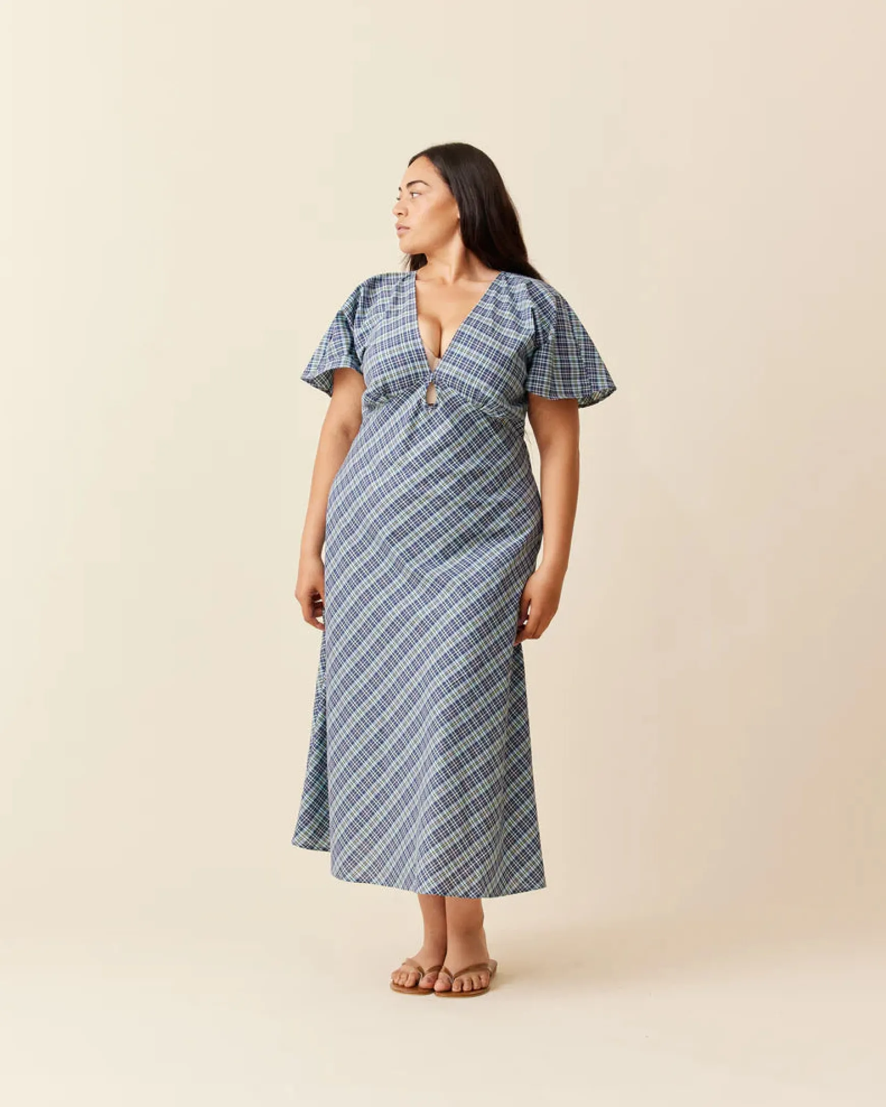 Ruby Clover Midi Dress - Navy Yellow Tartan