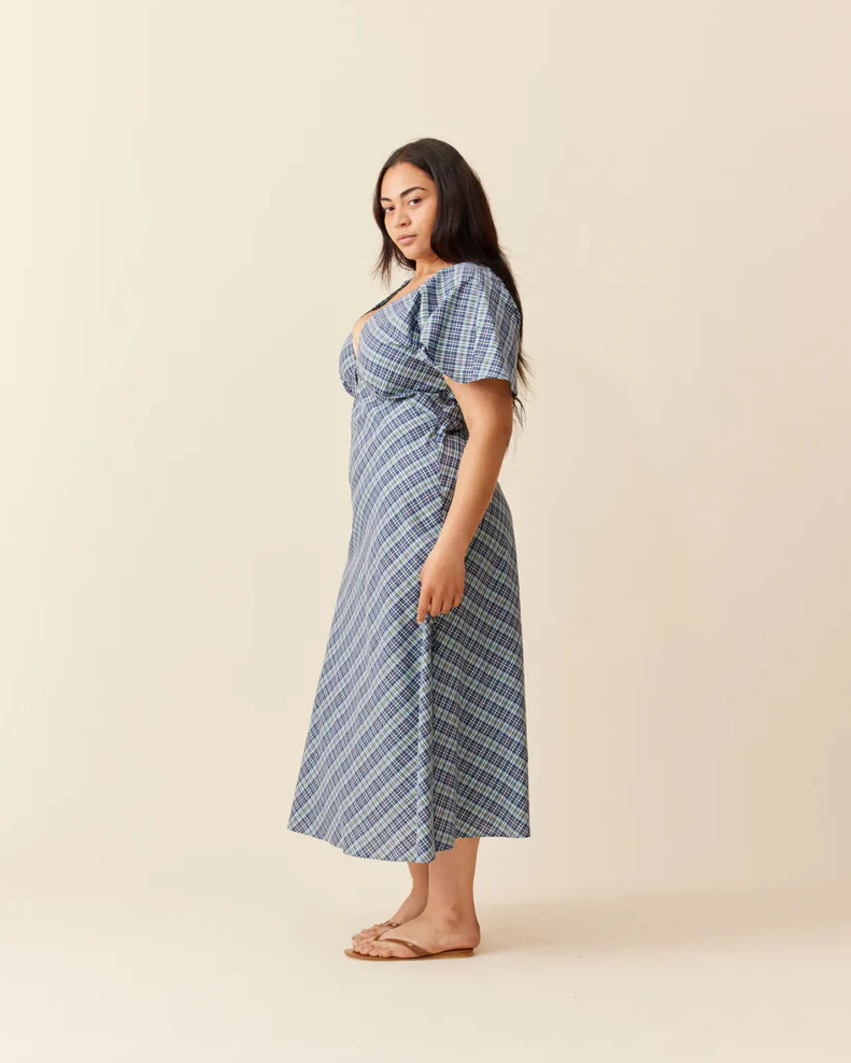 Ruby Clover Midi Dress - Navy Yellow Tartan