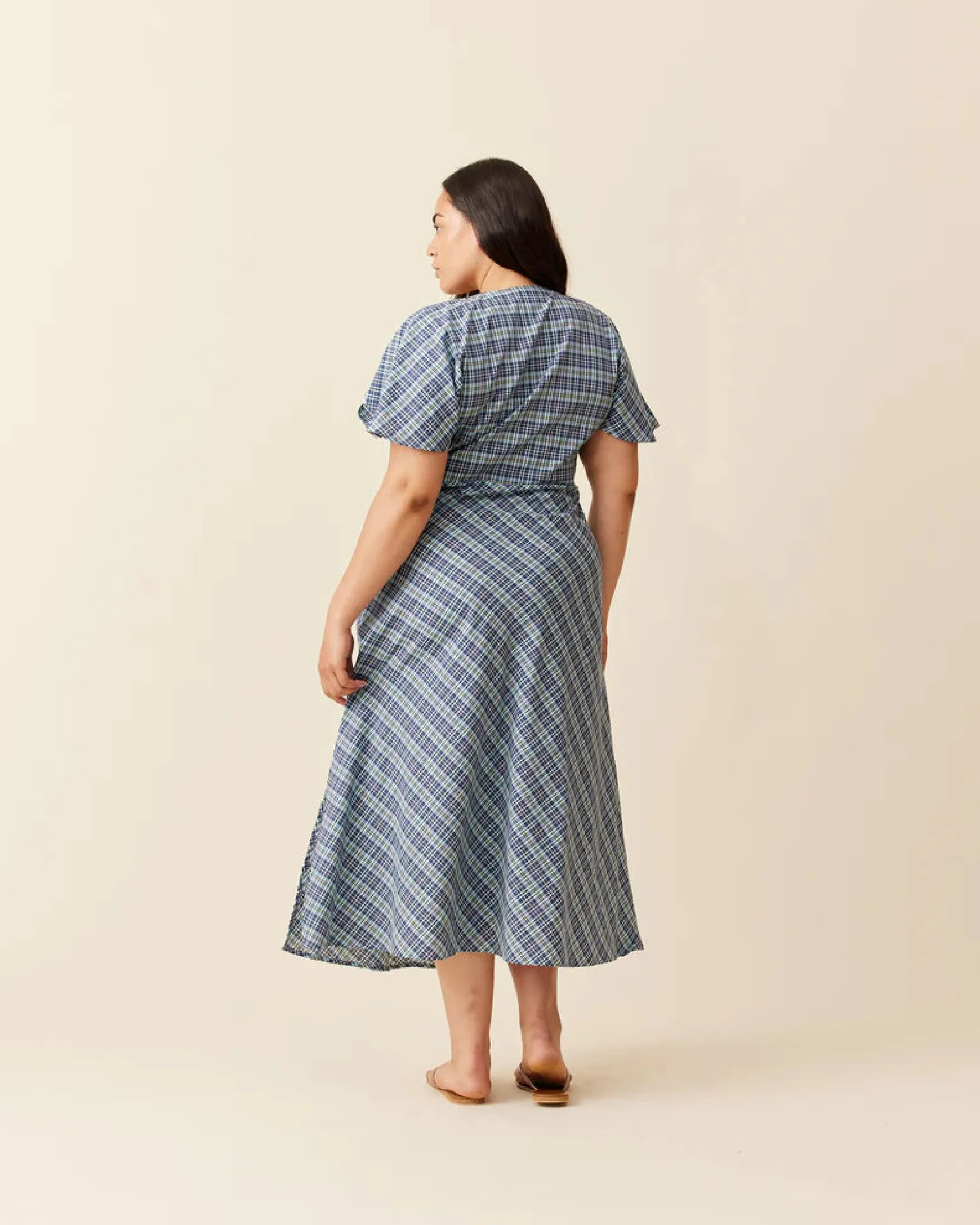 Ruby Clover Midi Dress - Navy Yellow Tartan