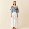 Ruby Hydra Off Shoulder Blouse - Navy Yellow Tartan