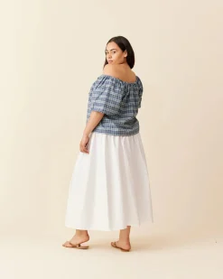 Ruby Hydra Off Shoulder Blouse - Navy Yellow Tartan