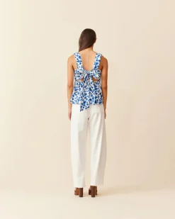 Ruby Margie Tie Back Top - Blue Floral