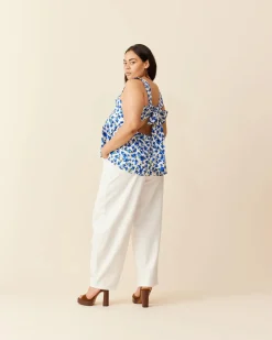 Ruby Margie Tie Back Top - Blue Floral