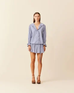 Ruby Sandler Ruffle Shirt - Navy Stripe