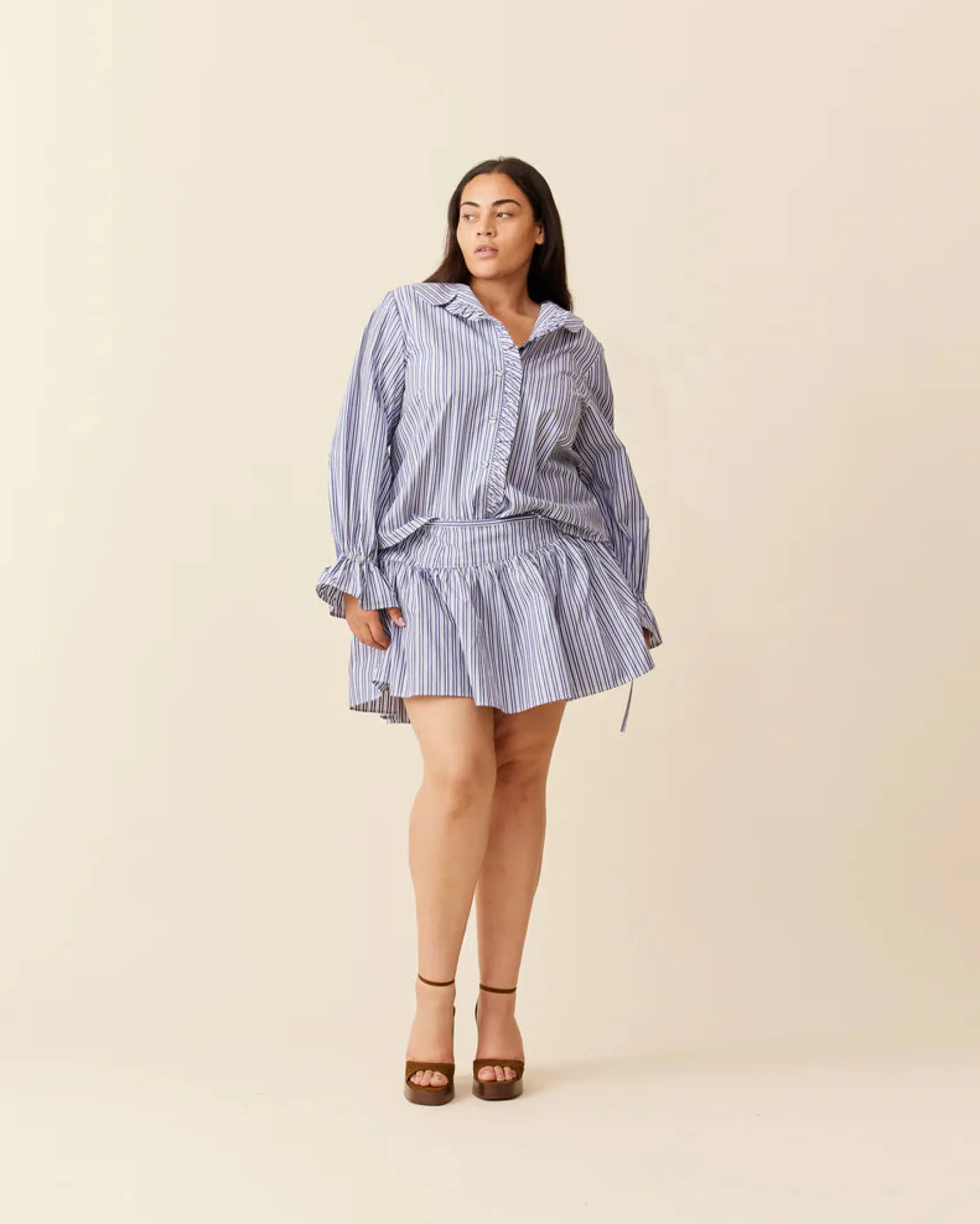Ruby Sandler Ruffle Shirt - Navy Stripe