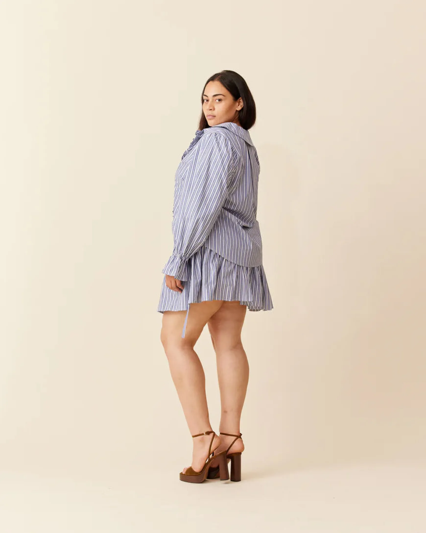Ruby Sandler Ruffle Shirt - Navy Stripe