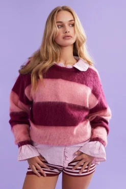Ruby Velma Stripe Jumper - Pink / Burgundy Stripe