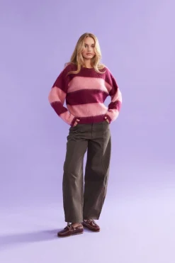 Ruby Velma Stripe Jumper - Pink / Burgundy Stripe