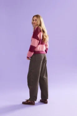 Ruby Velma Stripe Jumper - Pink / Burgundy Stripe