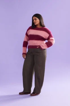 Ruby Velma Stripe Jumper - Pink / Burgundy Stripe