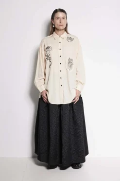 Salasai Compass Rose Shirt - Cream | Black Embroidery