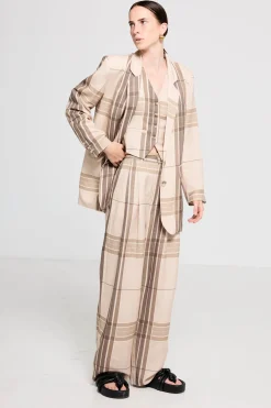 Salasai Country Palazzo Pant - Camel Check Linen