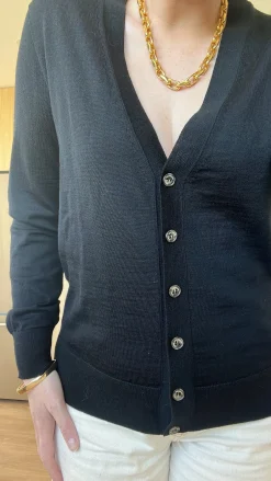 Standard Issue Light Merino V Neck Cardigan - Black