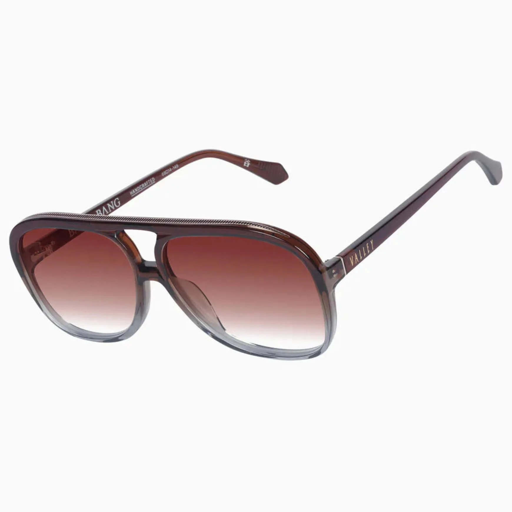 Valley Eyewear Bang Bang Transparent Chocolate Fade To Crystal w. Gold Metal / Dark Orange Gradient Lens