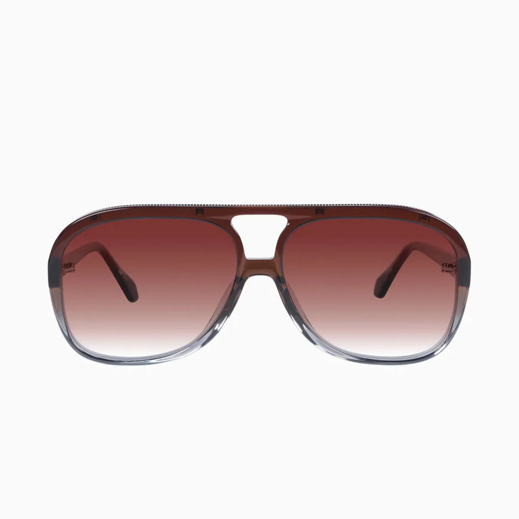 Valley Eyewear Bang Bang Transparent Chocolate Fade To Crystal w. Gold Metal / Dark Orange Gradient Lens