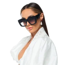 Valley Eyewear Coltrane - Gloss Black with Gold Metal Trim / Black Gradient Lens